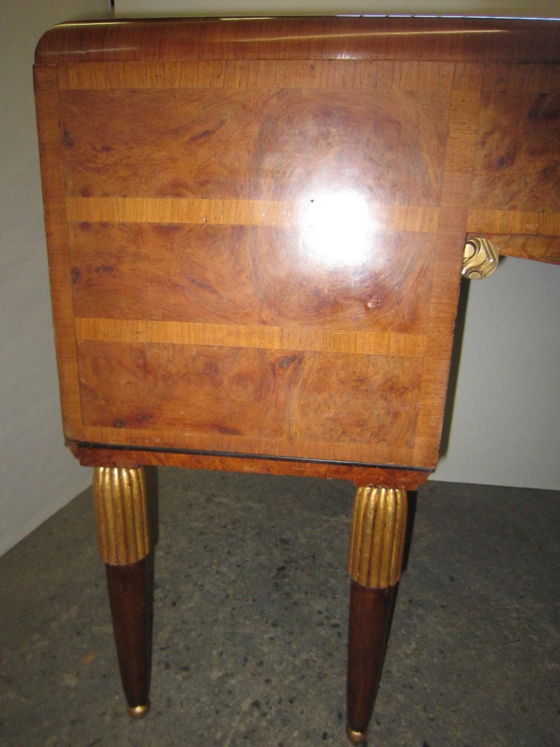 French Art Deco Seven Drawer Writing Desk with Gold Leaf Top and Bronze Mounts 13