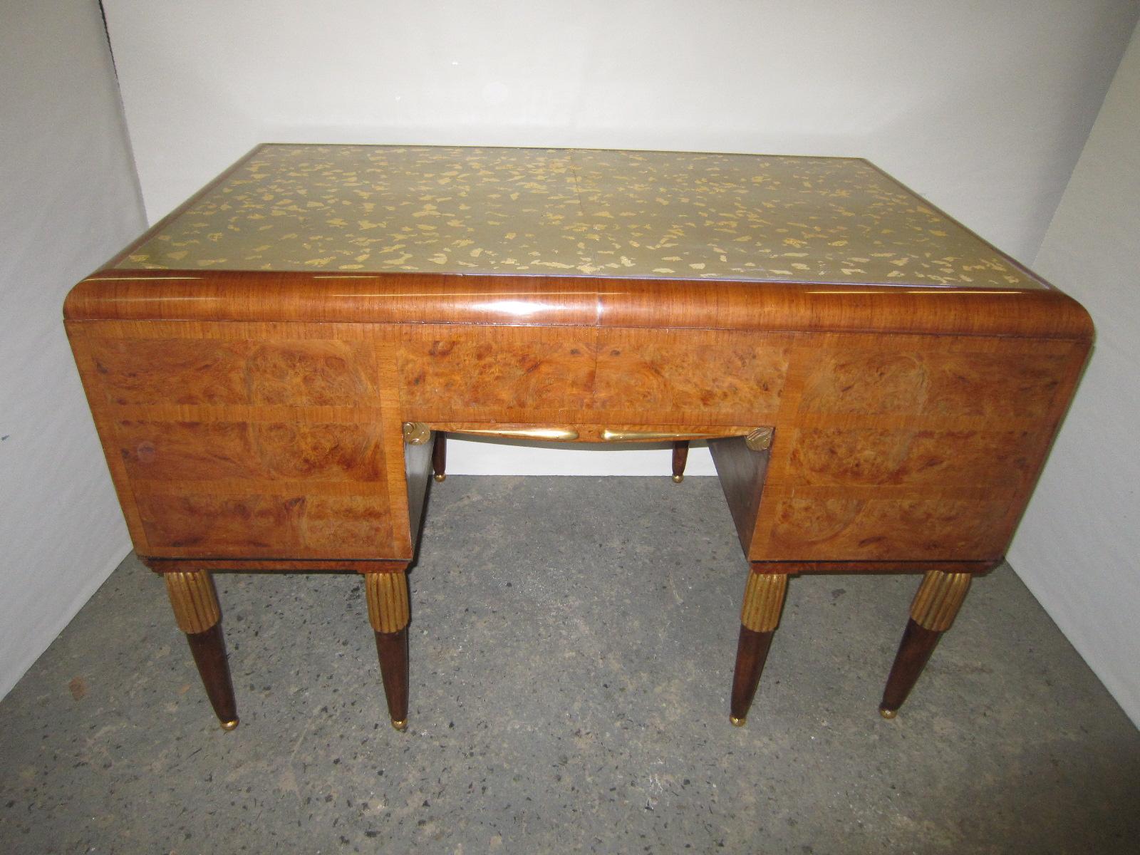 French Art Deco Seven Drawer Writing Desk with Gold Leaf Top and Bronze Mounts 14