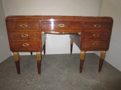 French Art Deco Seven Drawer Writing Desk with Gold Leaf Top and Bronze Mounts