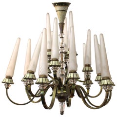 French Art Deco Sevres Bronze and Glass Chandelier