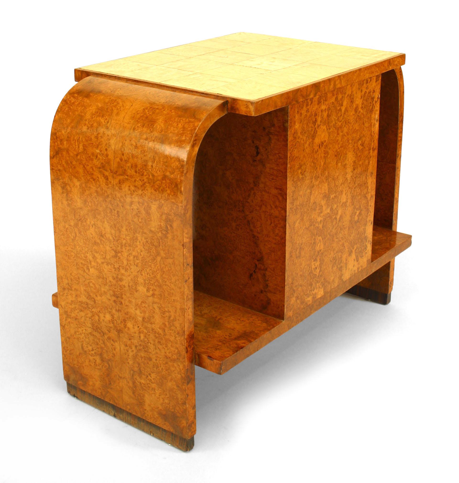 French Art Deco Burl Maple End Table For Sale 1