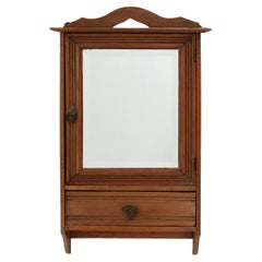 French Art Deco Shaving Cabinet in carved wood with Beveled Mirror
