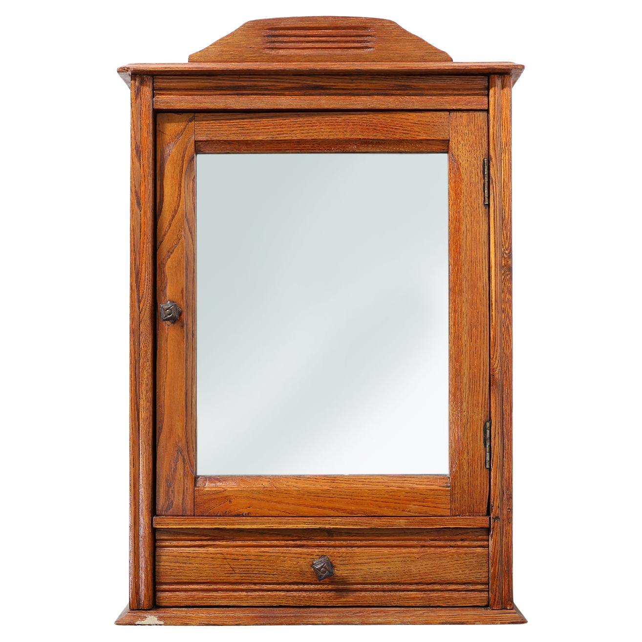 French Art Deco shaving cabinet in oak with beveled mirror