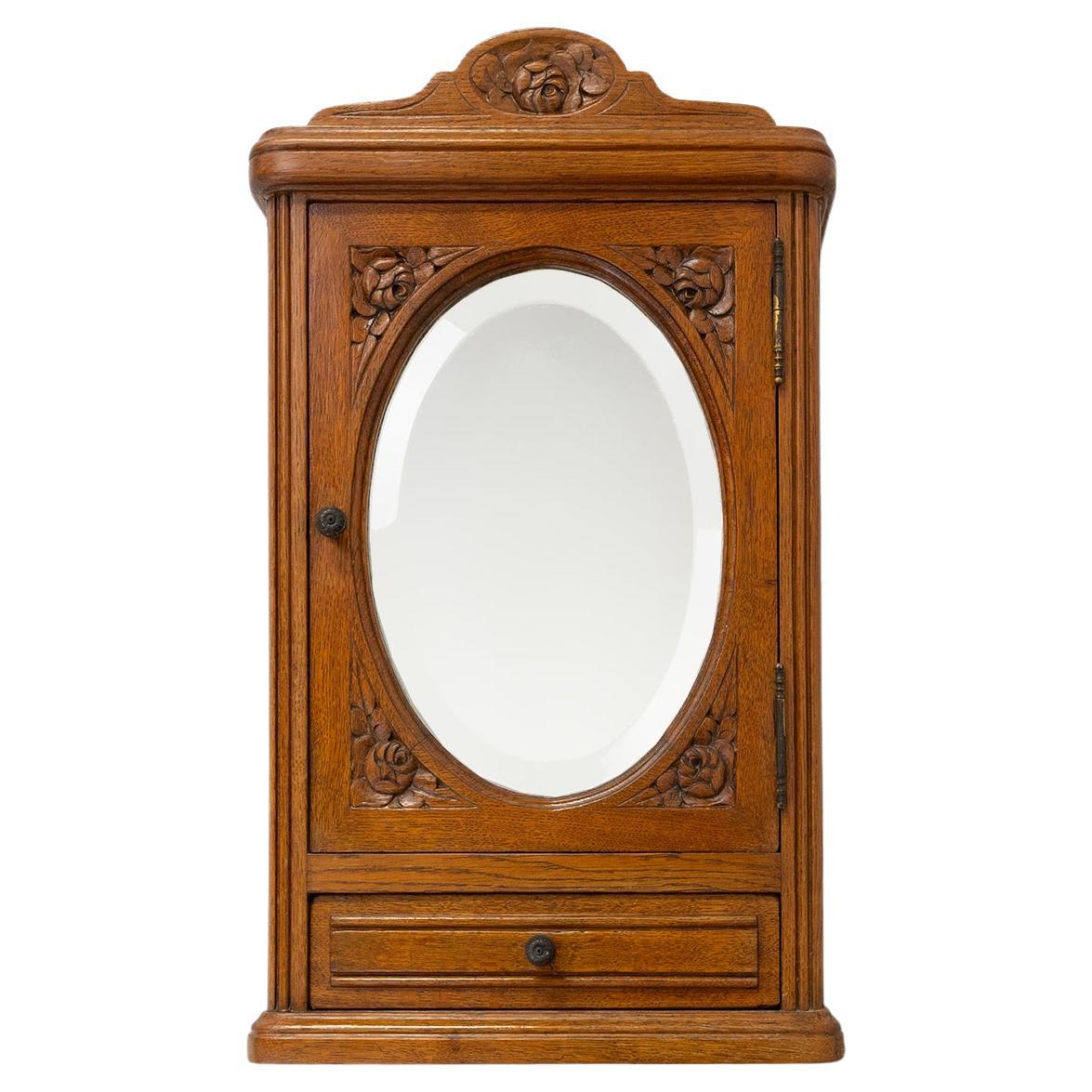 French Art Deco shaving cabinet in oak with mirror, ca. 1940