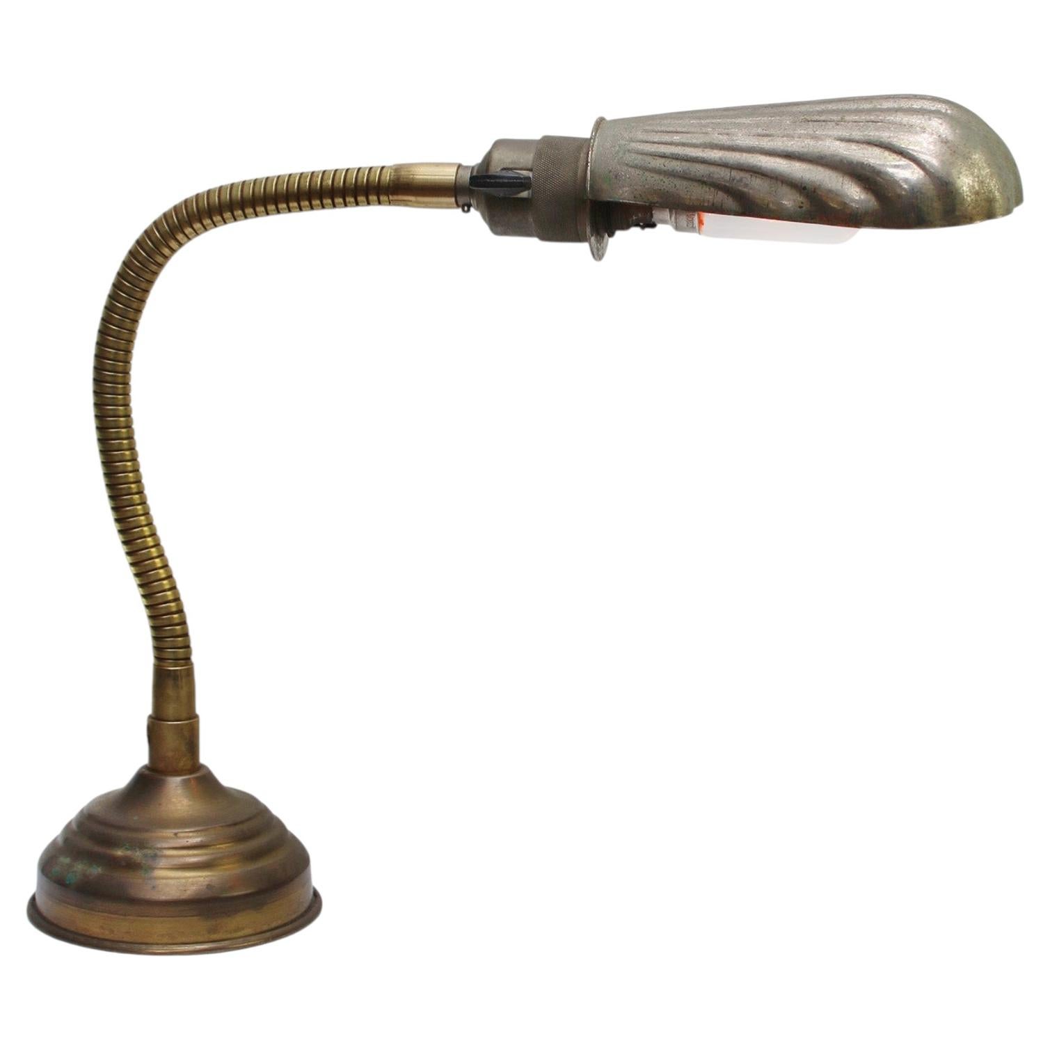 French Art Deco Shell Brass Goose Neck Desk Table Lamp