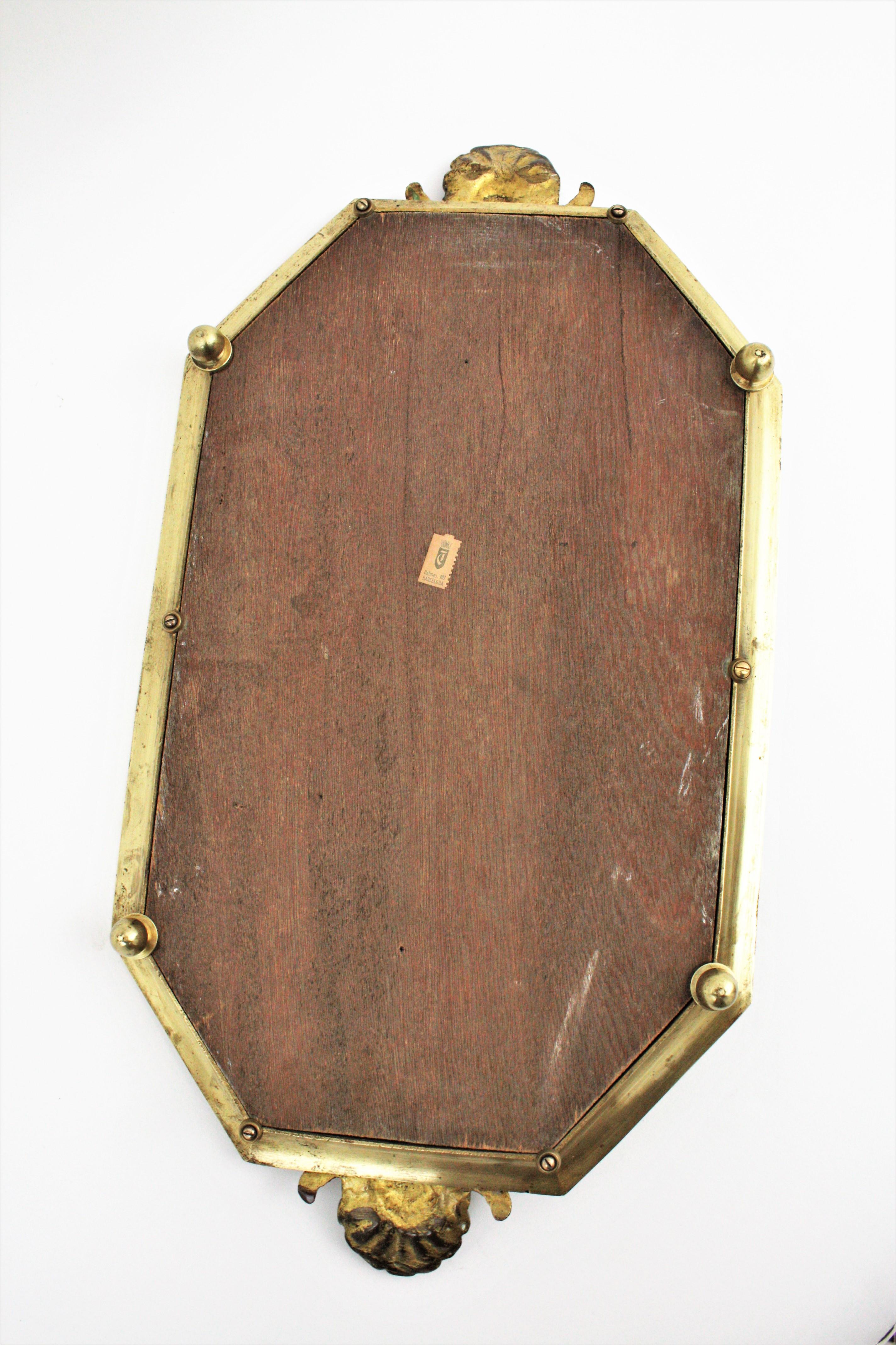 French Art Deco Tray with Shell Motif, Bronze and Etched Mirror  5