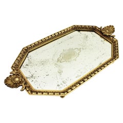 French Art Deco Tray with Shell Motif, Bronze and Etched Mirror 