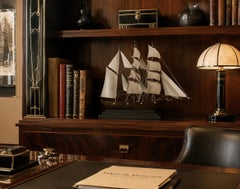 Maquette de bateau Art déco française par Anthoine Art Bois, bois et métal, années 1920