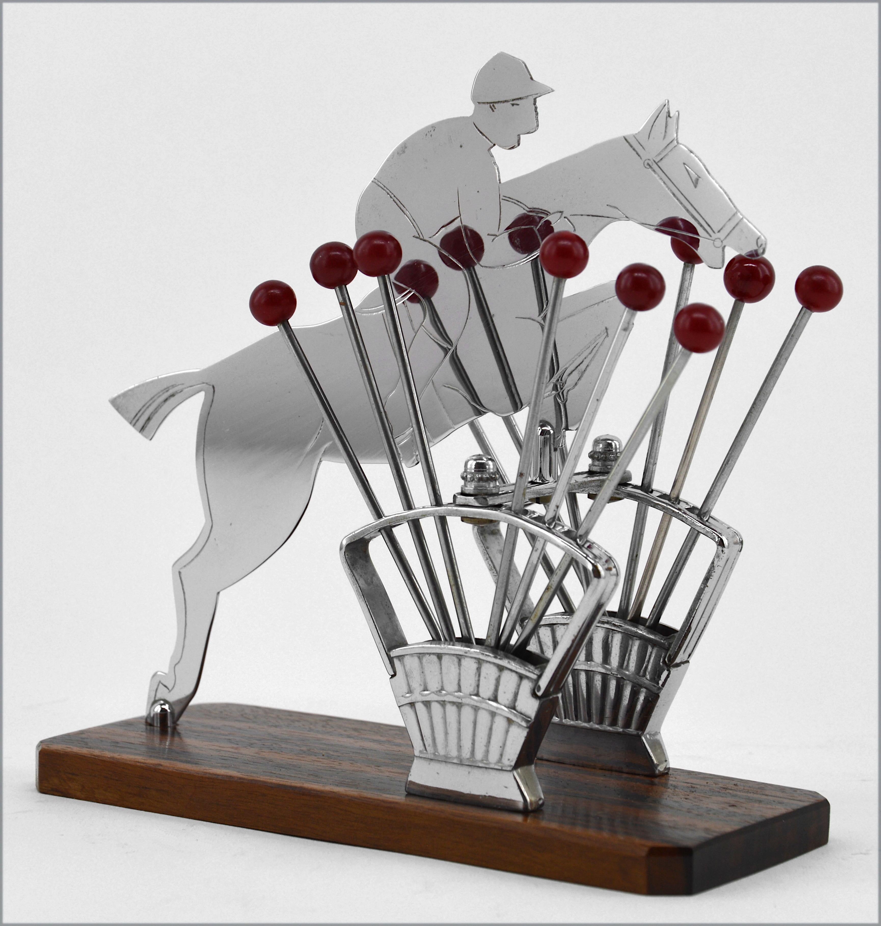 French Art Deco Show Jumping Cocktail Picks, 1930s In Good Condition For Sale In Saint-Amans-des-Cots, FR