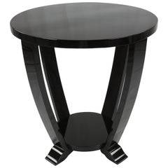 French Art Deco Side Table, Black Lacquered Wood, circa 1930