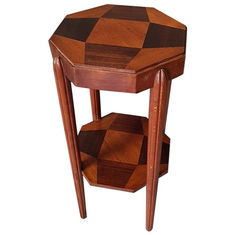 French Art Deco Side Table Inlaid with Various Woods, from the 1930s