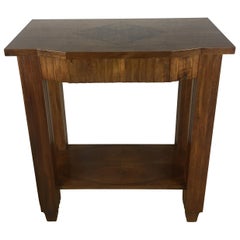 French Art Deco Side Table or Console with Marquetry Top, Carved Legs & Drawer