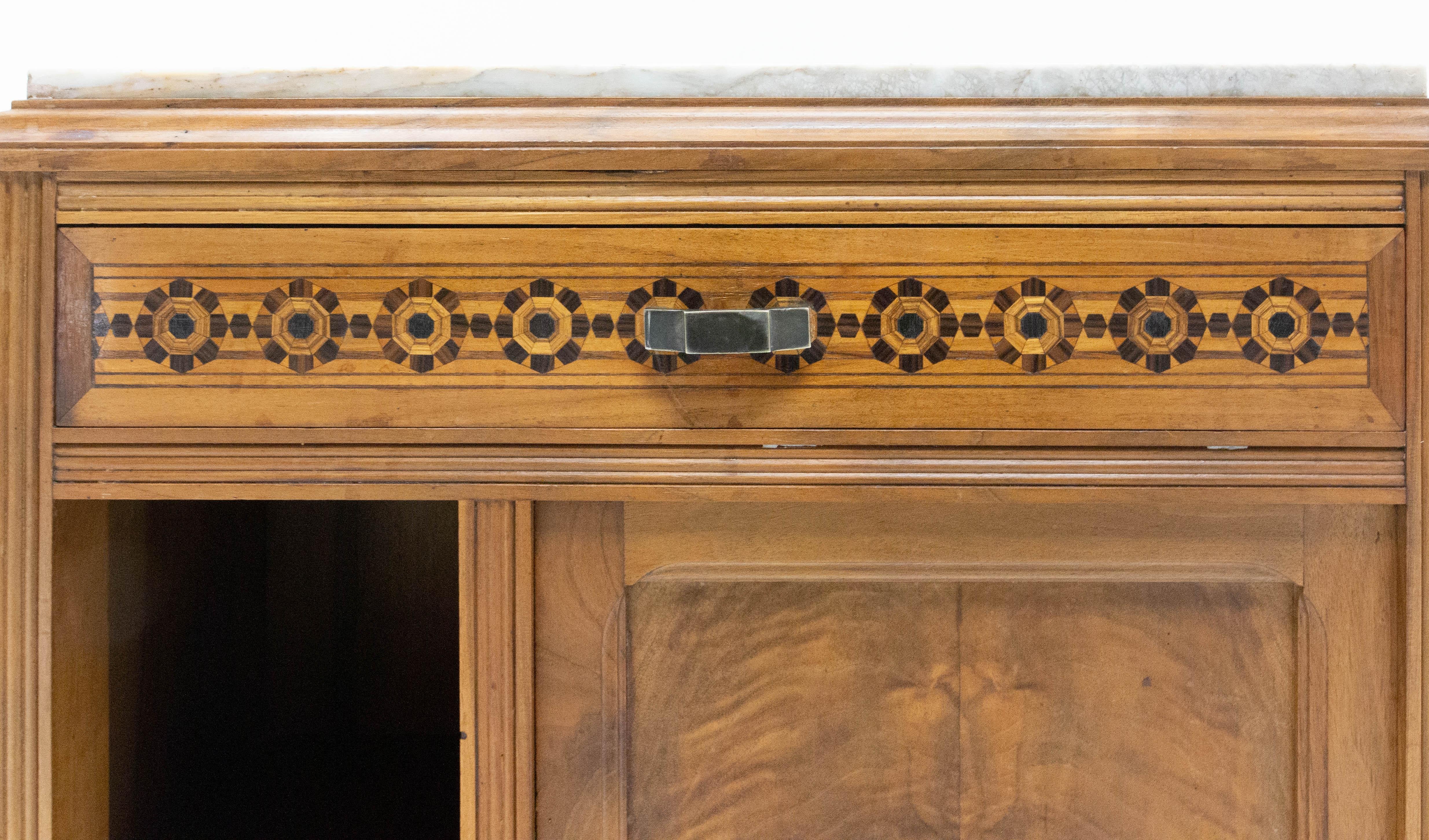 French Art Deco Side Table or Nightstand Table Walnut and Top Marble, circa 1930 4