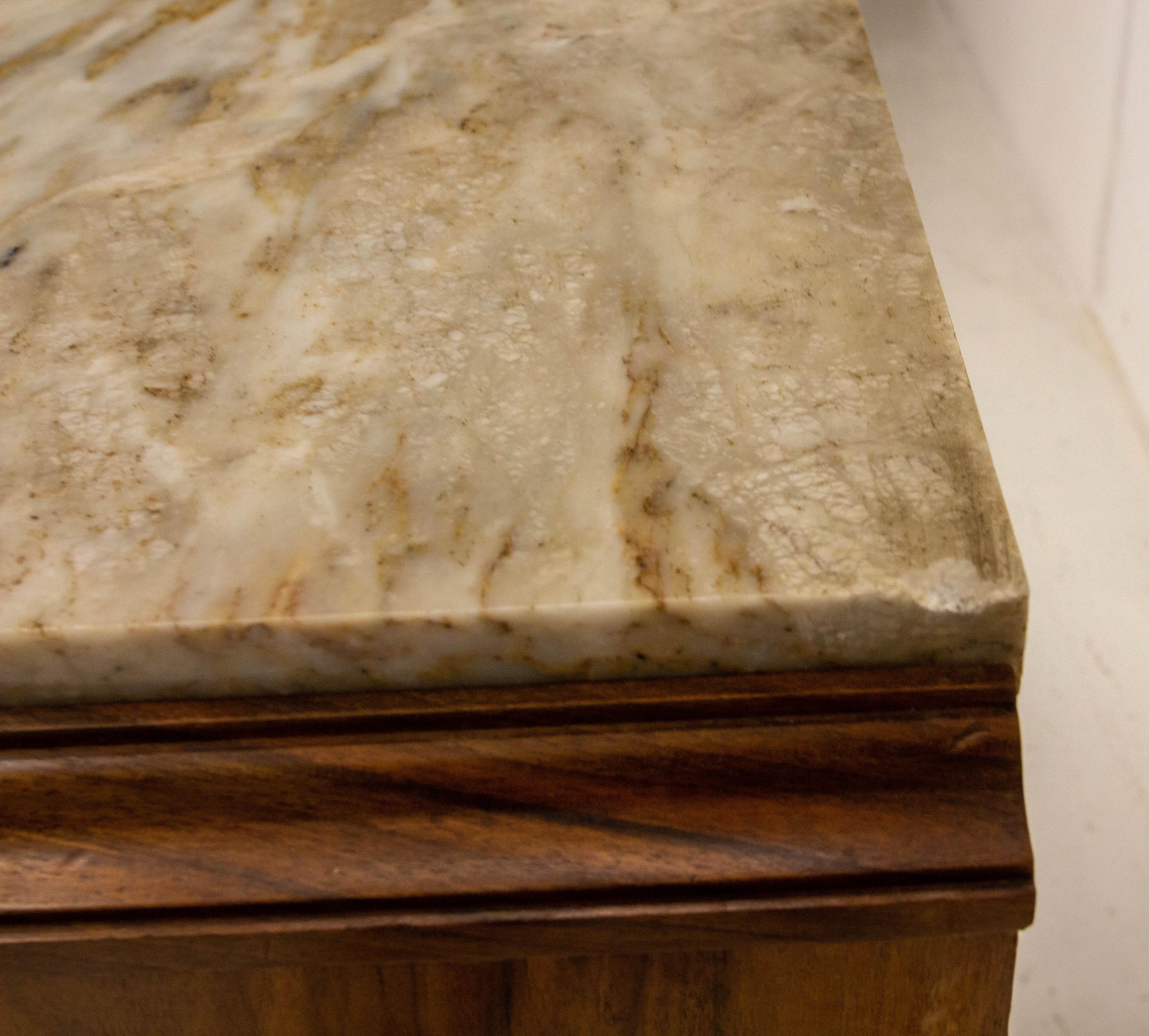 French Art Deco Side Table or Nightstand Table Walnut and Top Marble, circa 1930 5