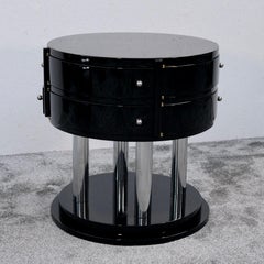 Table d'appoint Art déco française avec 8 tiroirs pivotants en laque noire, vers 1930