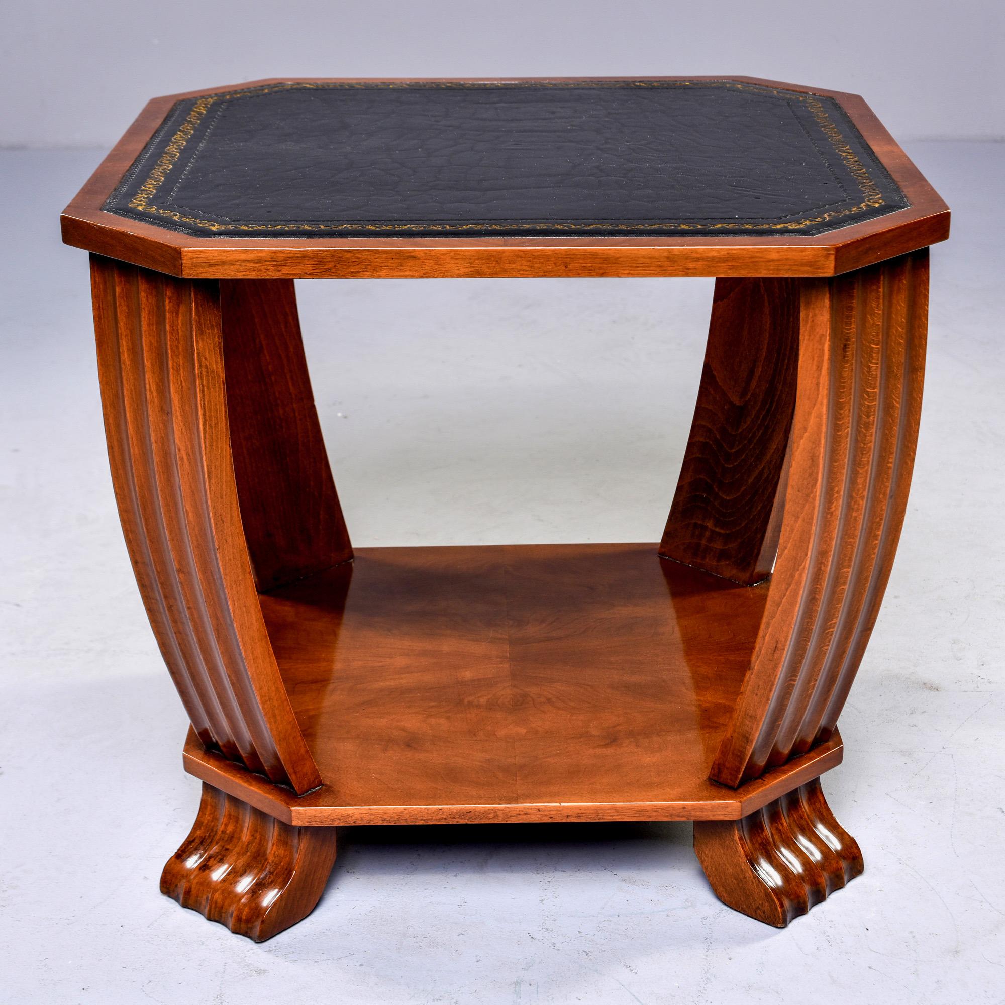 French Art Deco Side Table with Black Leather Top For Sale 2