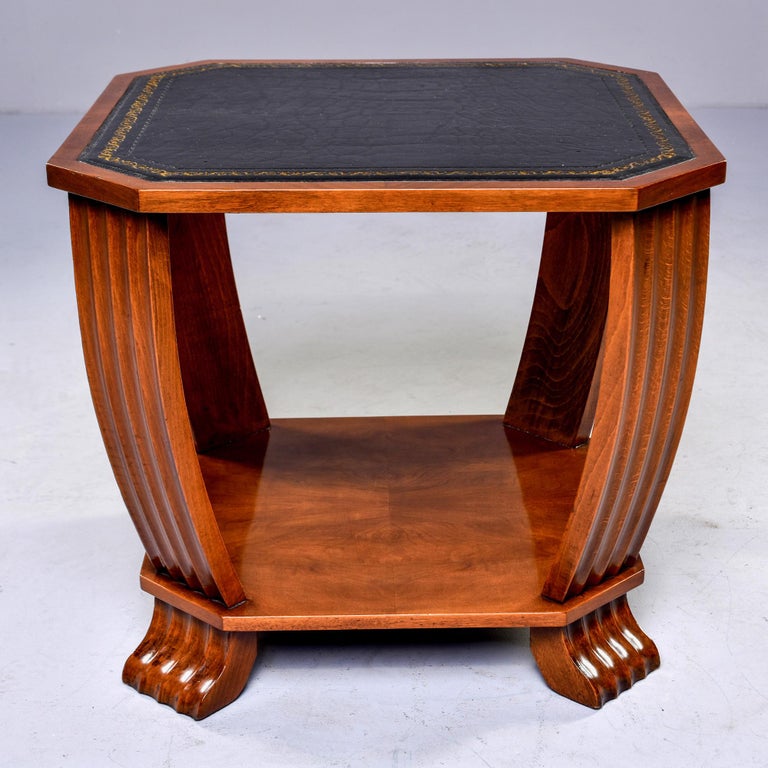 French Art Deco Side Table with Black Leather Top For Sale 1