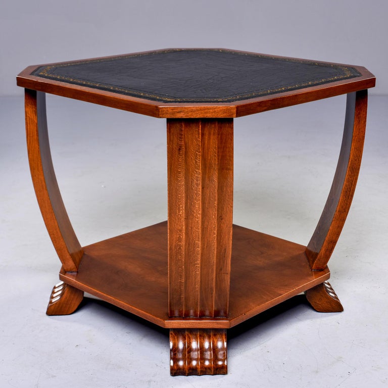 French Art Deco Side Table with Black Leather Top For Sale 2