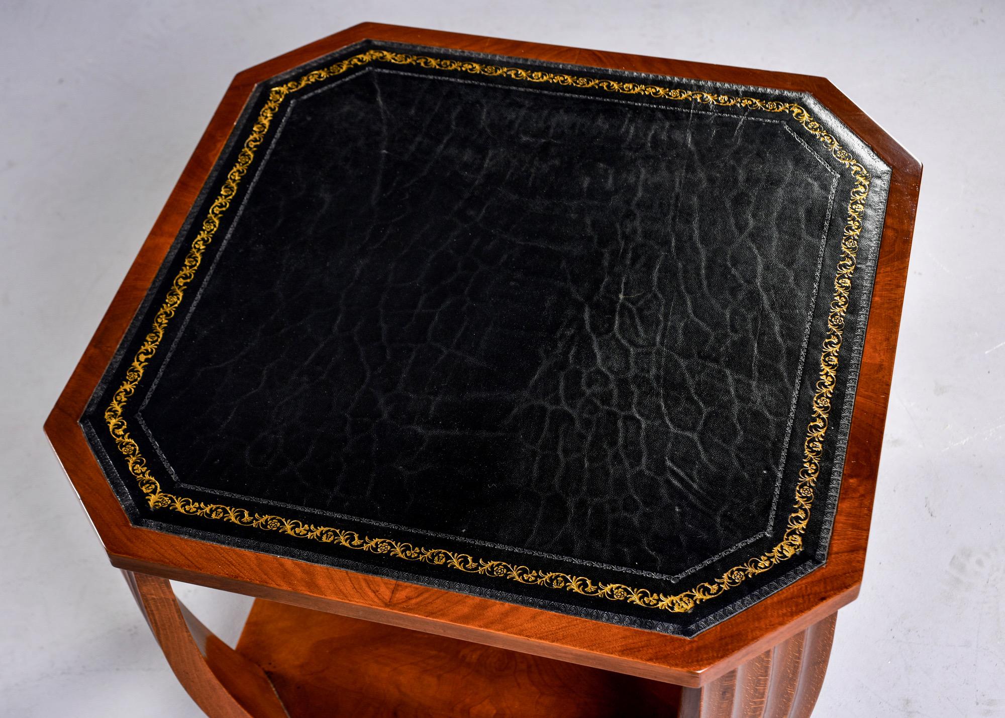 French Art Deco Side Table with Black Leather Top For Sale 4