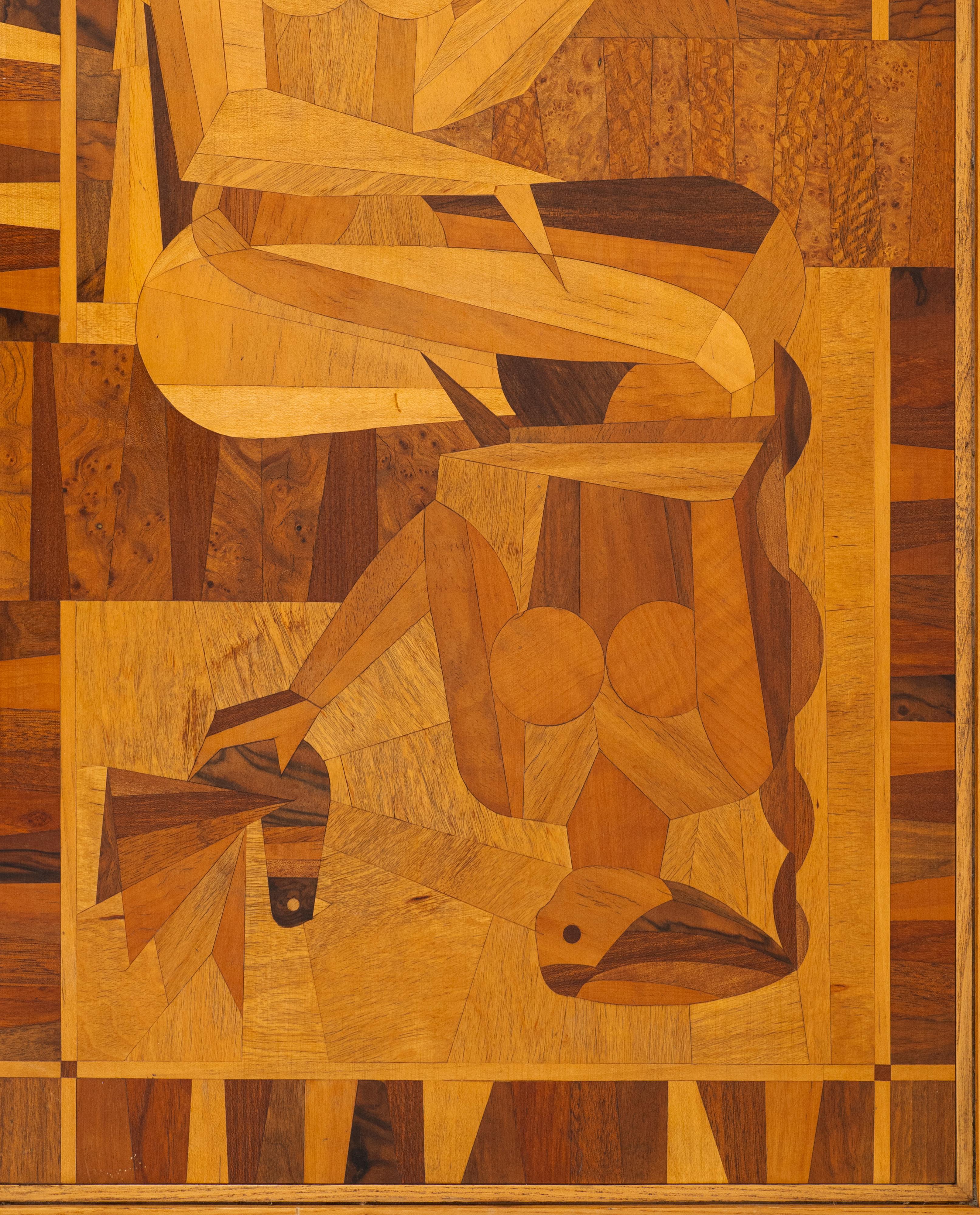 Table d'appoint Art déco française avec marqueterie cubiste de deux femmes, années 1930-1940 en vente 1