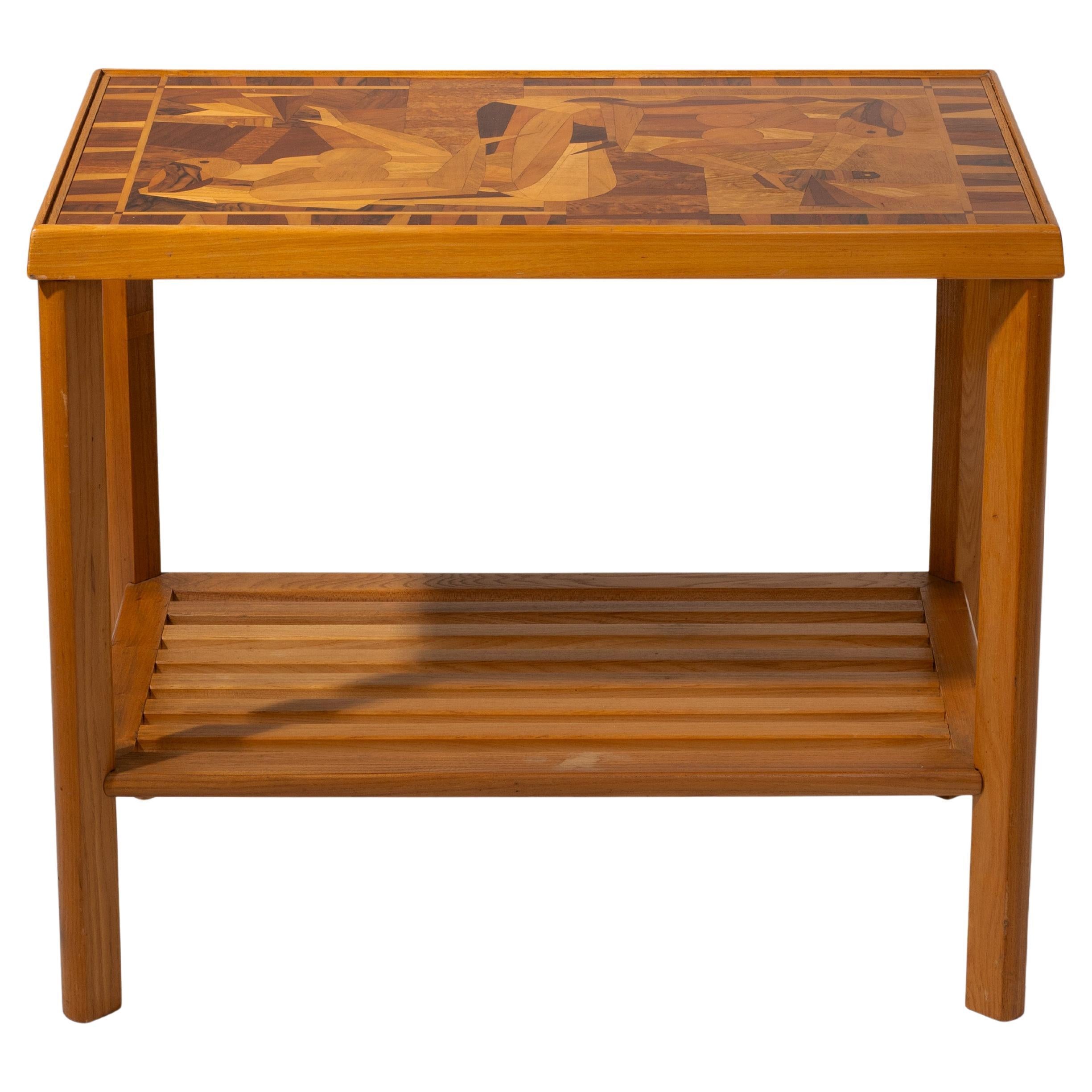 Table d'appoint Art déco française avec marqueterie cubiste de deux femmes, années 1930-1940 en vente