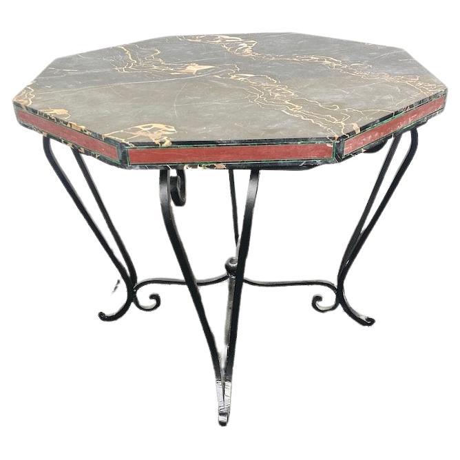 French Art Déco Side Table with Iron Frame and Portoro Marble Top. 1920s. For Sale