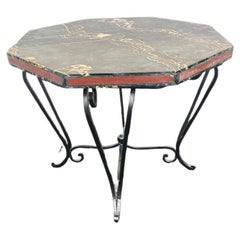Antique French Art Déco Side Table with Iron Frame and Portoro Marble Top. 1920s.