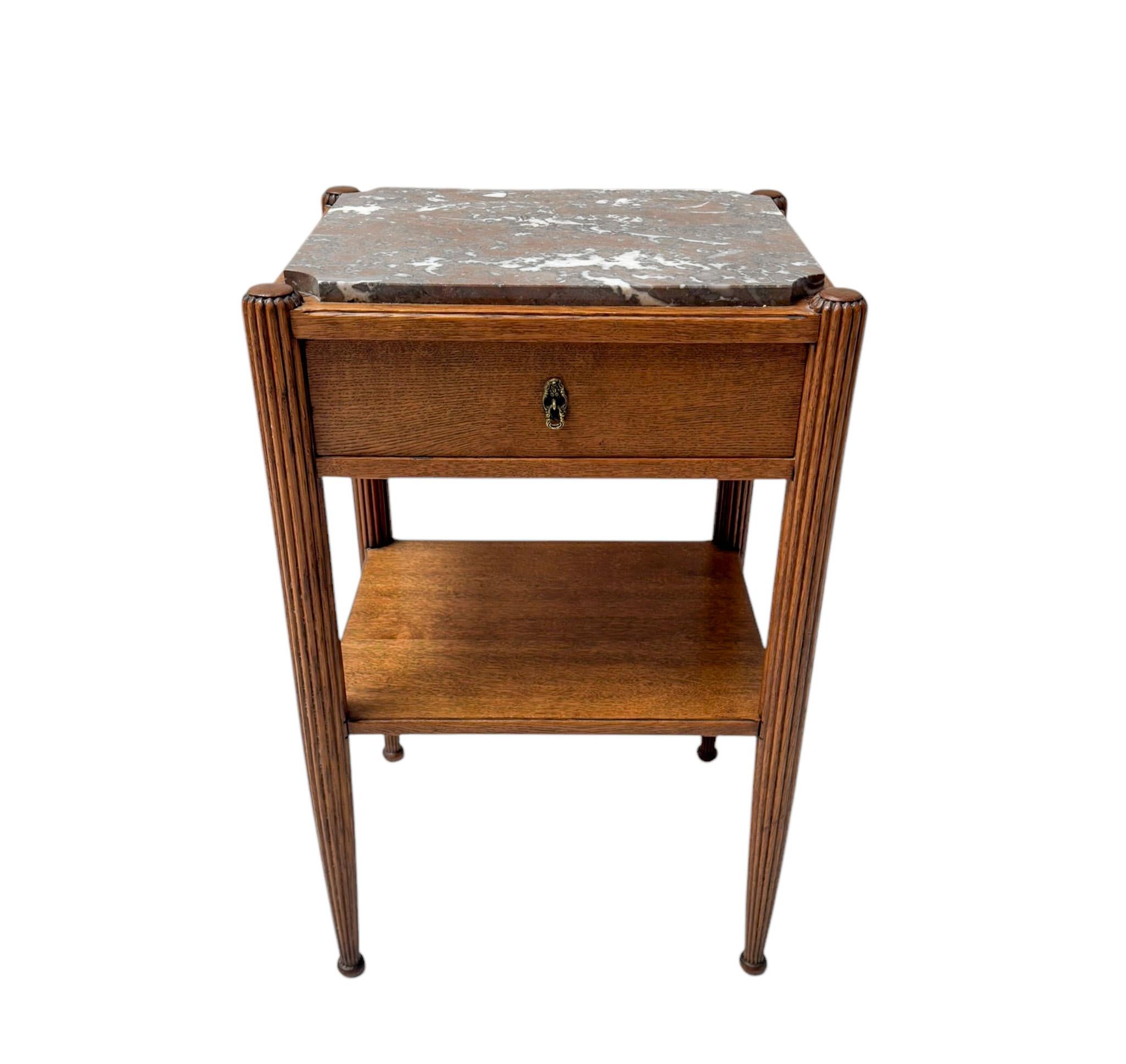 Mid-20th Century French Art Deco Side Table with Marble Top, 1930s For Sale