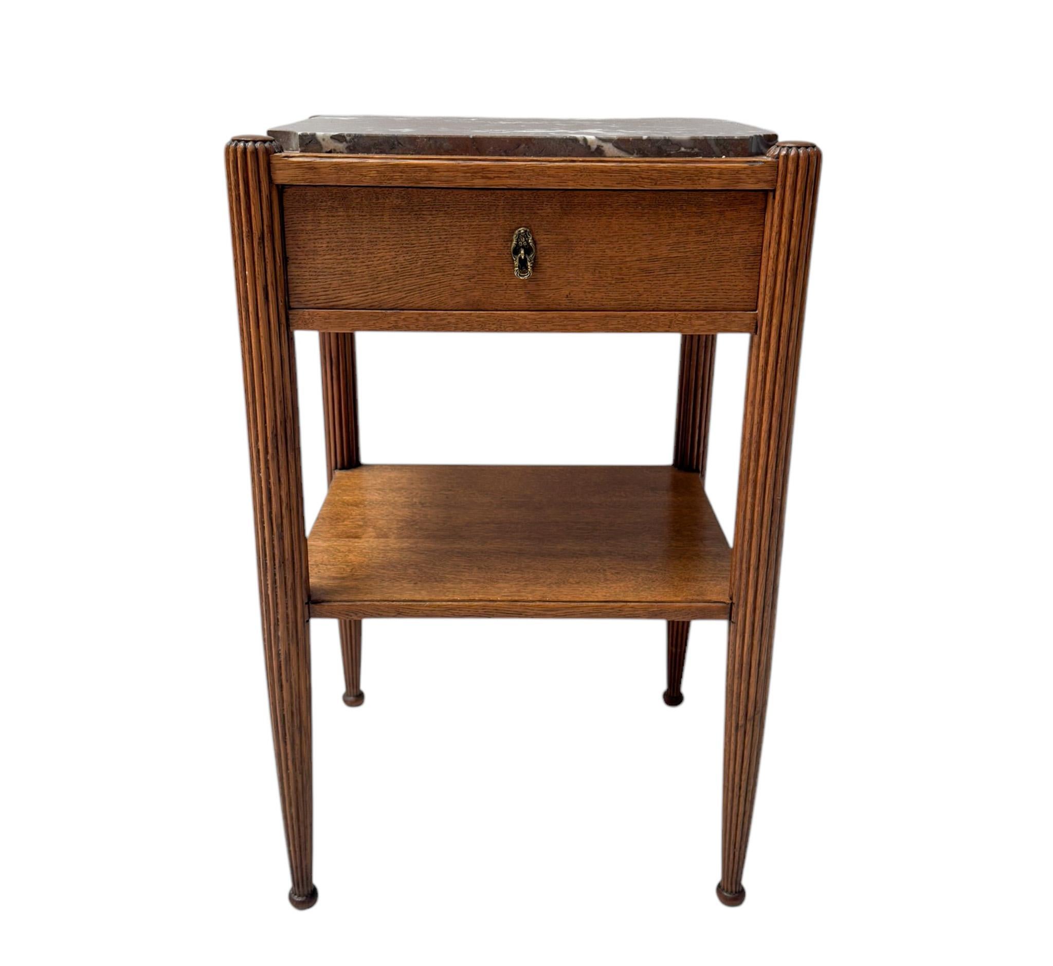 Brass French Art Deco Side Table with Marble Top, 1930s For Sale