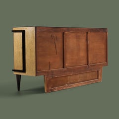French Art Deco Sideboard, Bird's-Eye Maple and Black Glass, 1930s