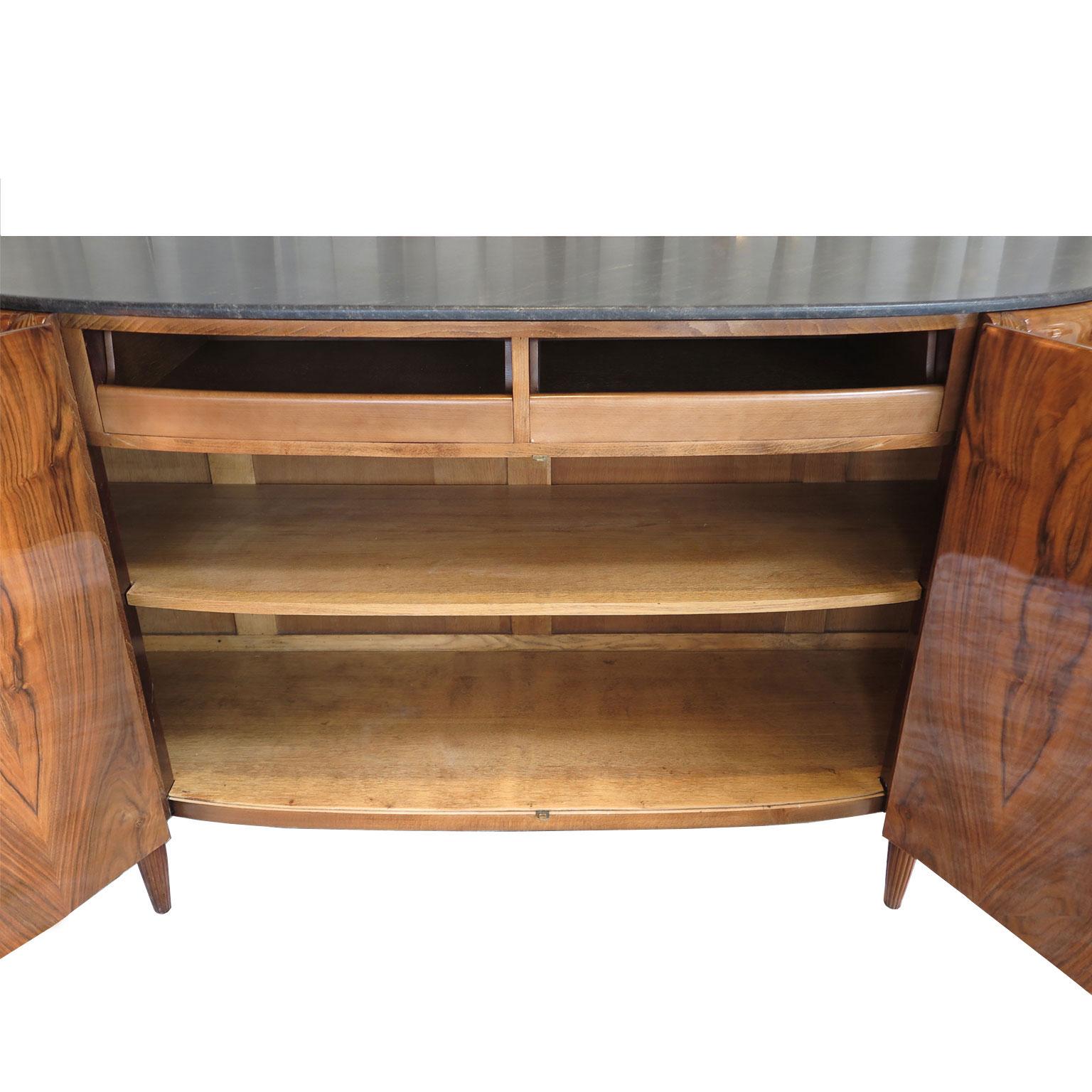 Early 20th Century French Art Deco Sideboard by Michel Dufet in Walnut with Floral Marquetry