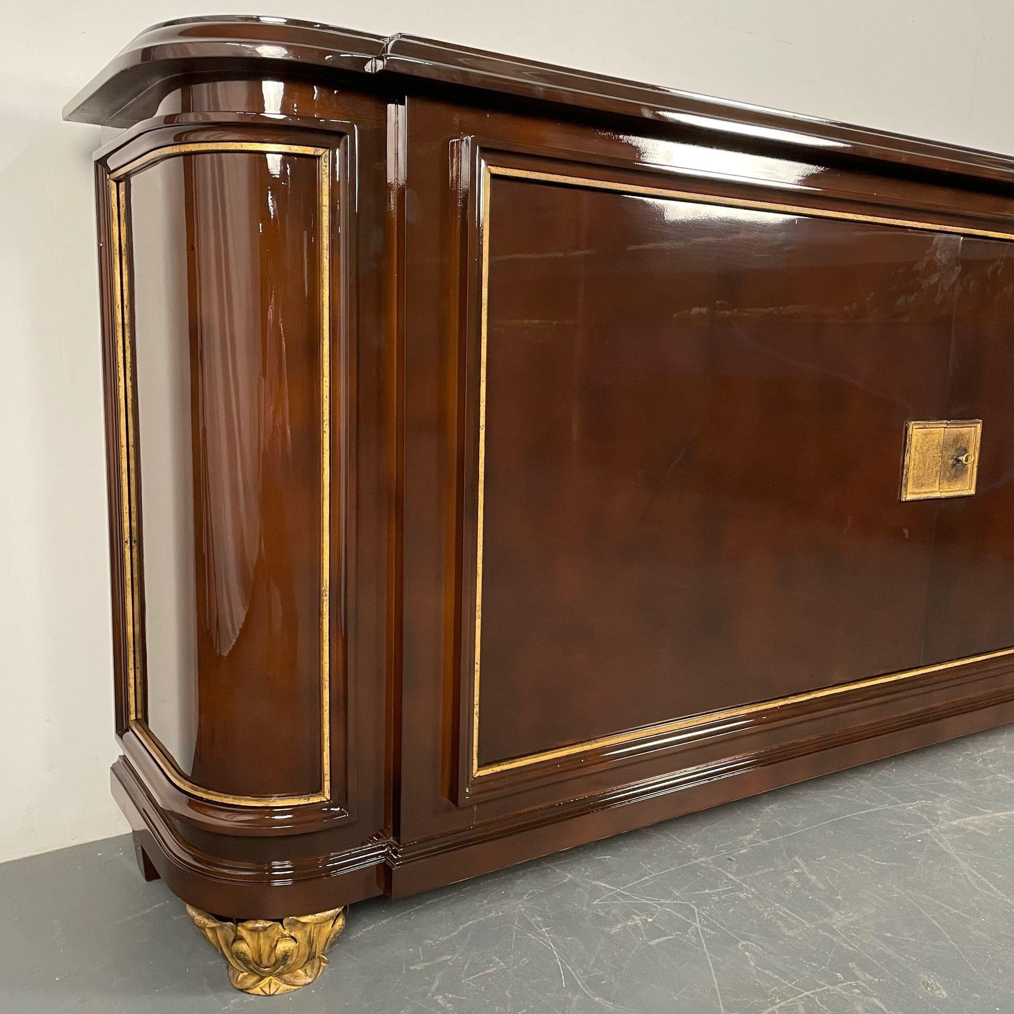 Rene Drouet, French Art Deco, Sideboard, Brown Lacquer, Gilt, France, 1940s For Sale 14