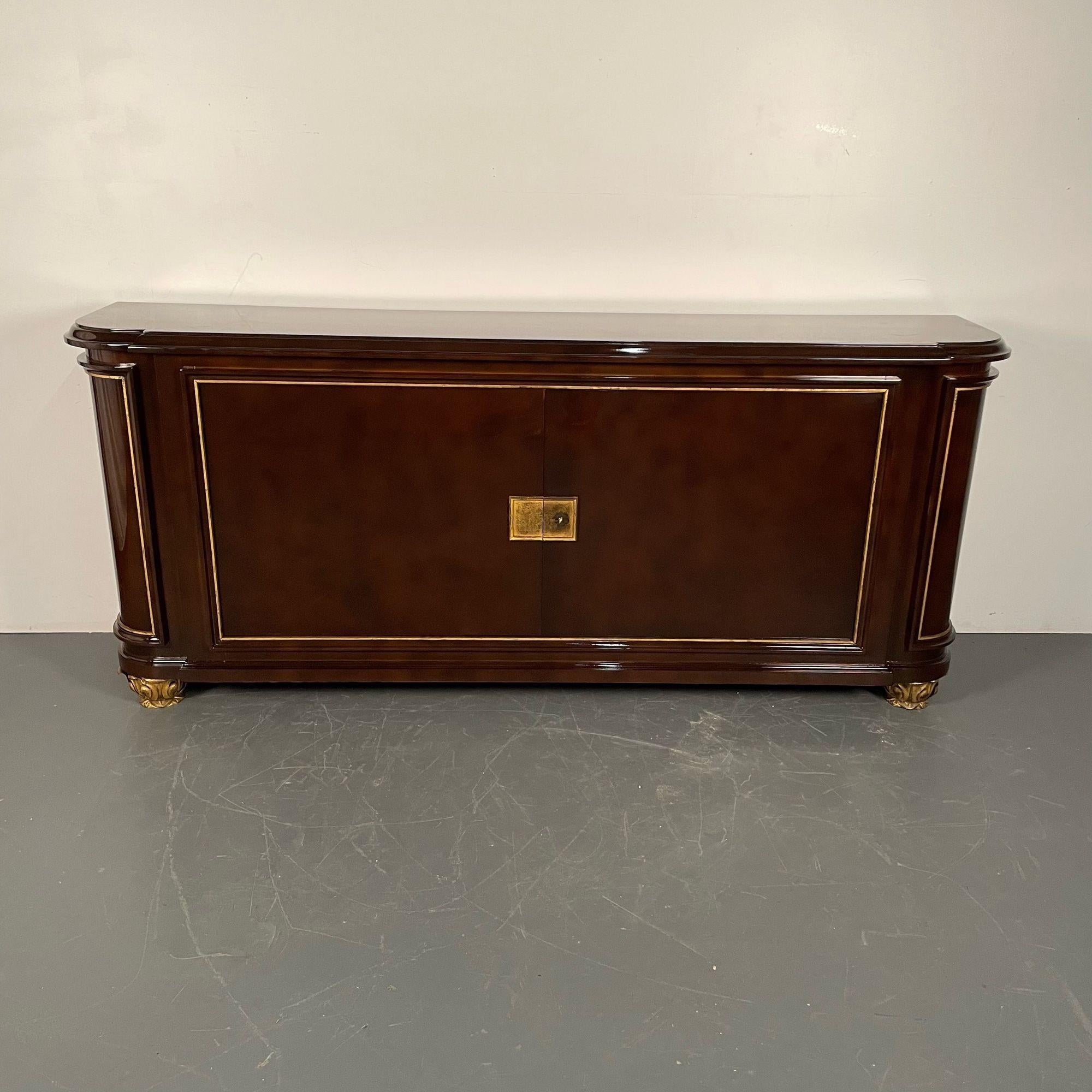 Rene Drouet, French Art Deco, Sideboard, Brown Lacquer, Gilt, France, 1940s For Sale 15