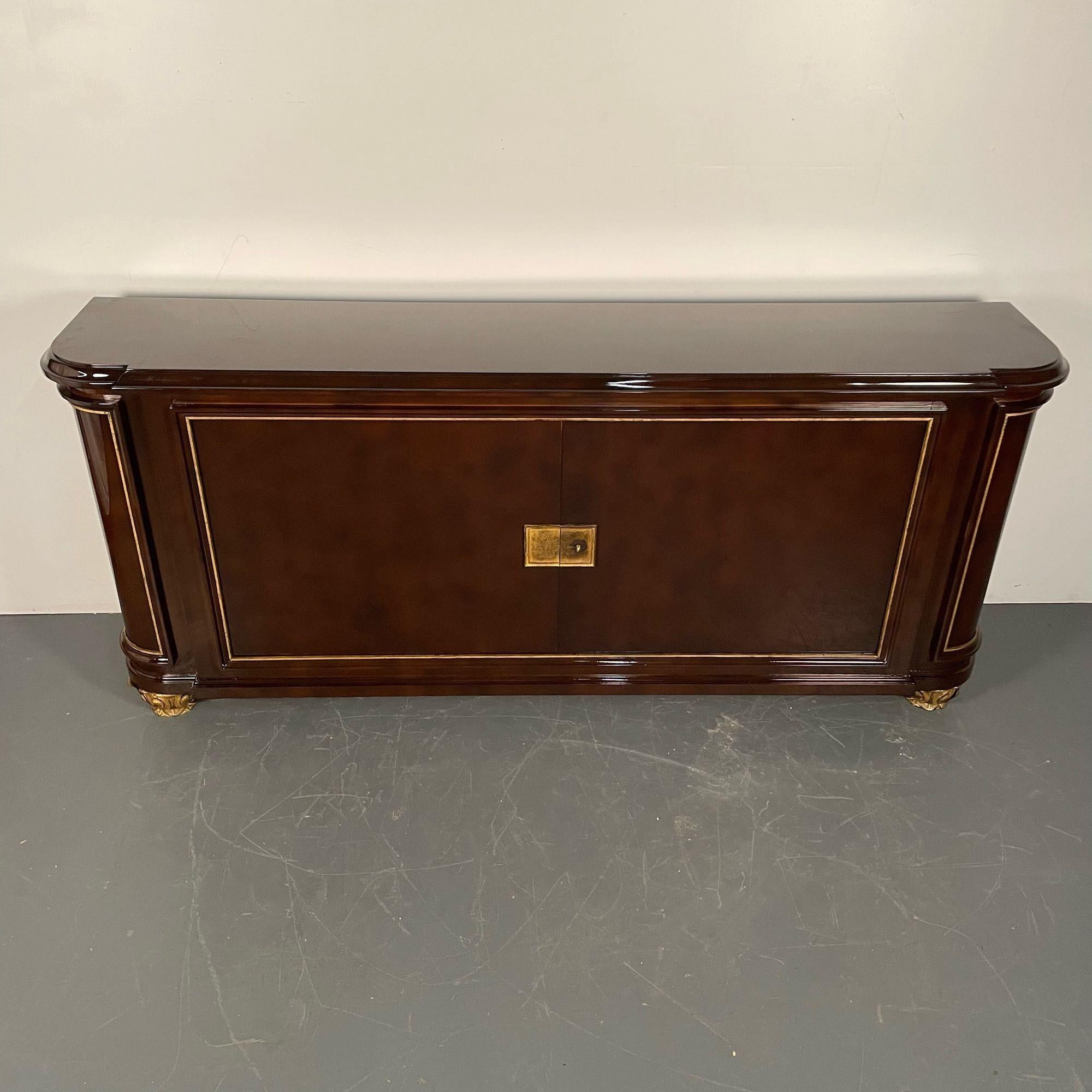Mid-20th Century Rene Drouet, French Art Deco, Sideboard, Brown Lacquer, Gilt, France, 1940s For Sale