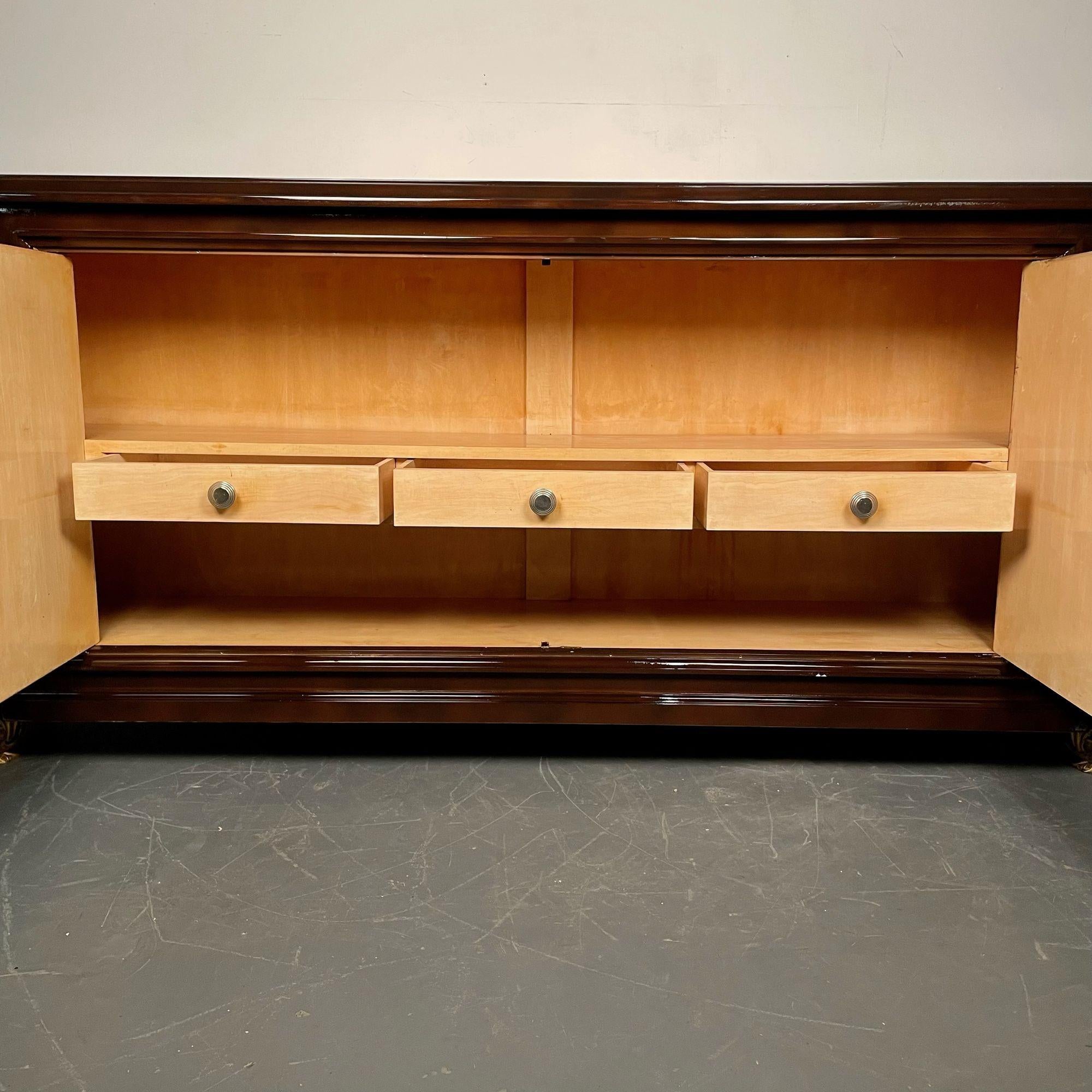 Rene Drouet, French Art Deco, Sideboard, Brown Lacquer, Gilt, France, 1940s For Sale 2