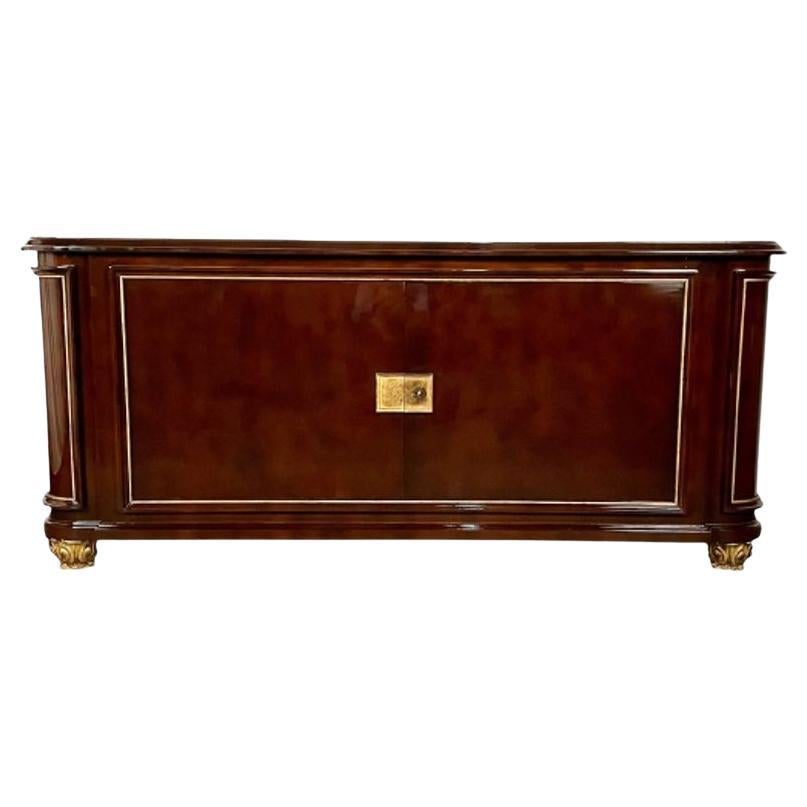 Rene Drouet, French Art Deco, Sideboard, Brown Lacquer, Gilt, France, 1940s For Sale