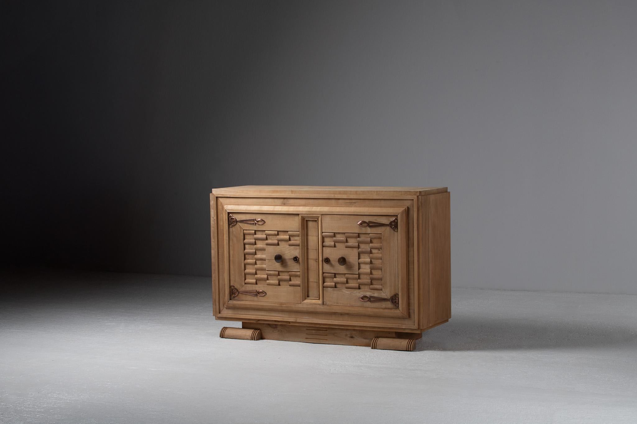 French Art Deco Sideboard, Carved Oak, France, 1940s For Sale 6