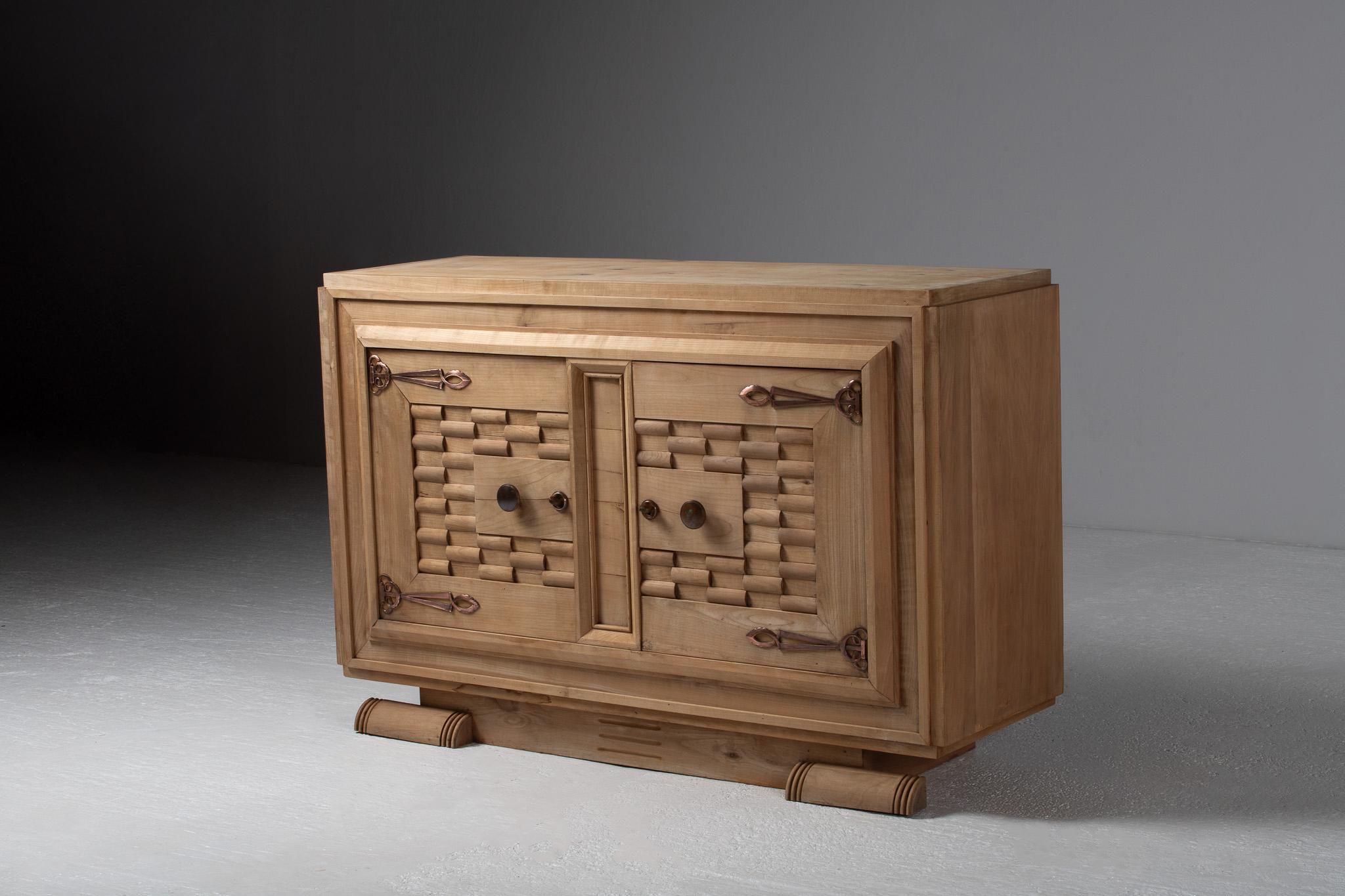 Mid-Century Modern French Art Deco Sideboard, Carved Oak, France, 1940s For Sale