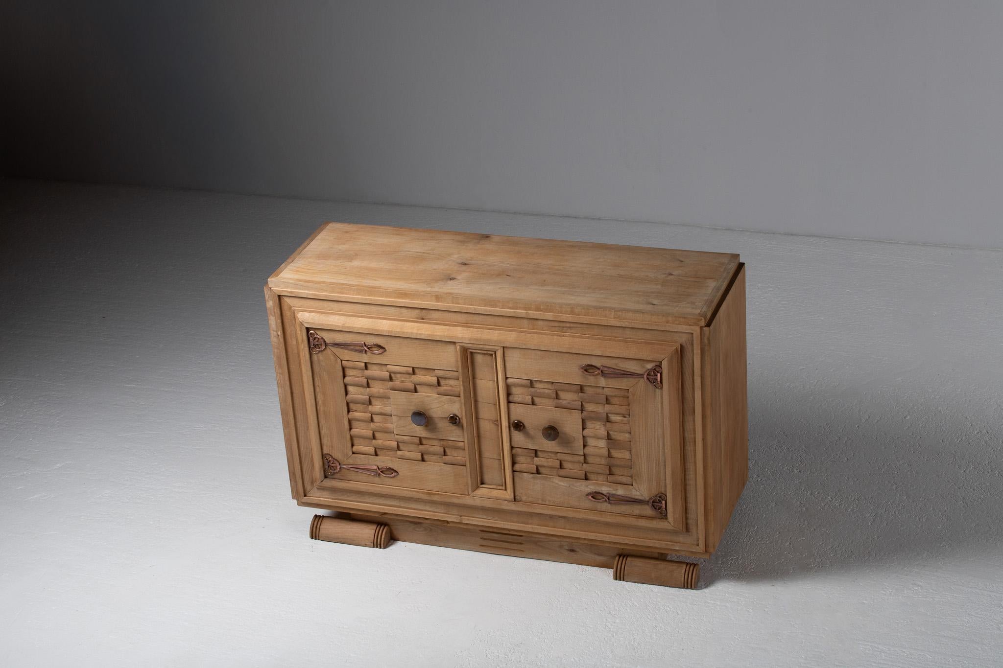 French Art Deco Sideboard, Carved Oak, France, 1940s For Sale 2