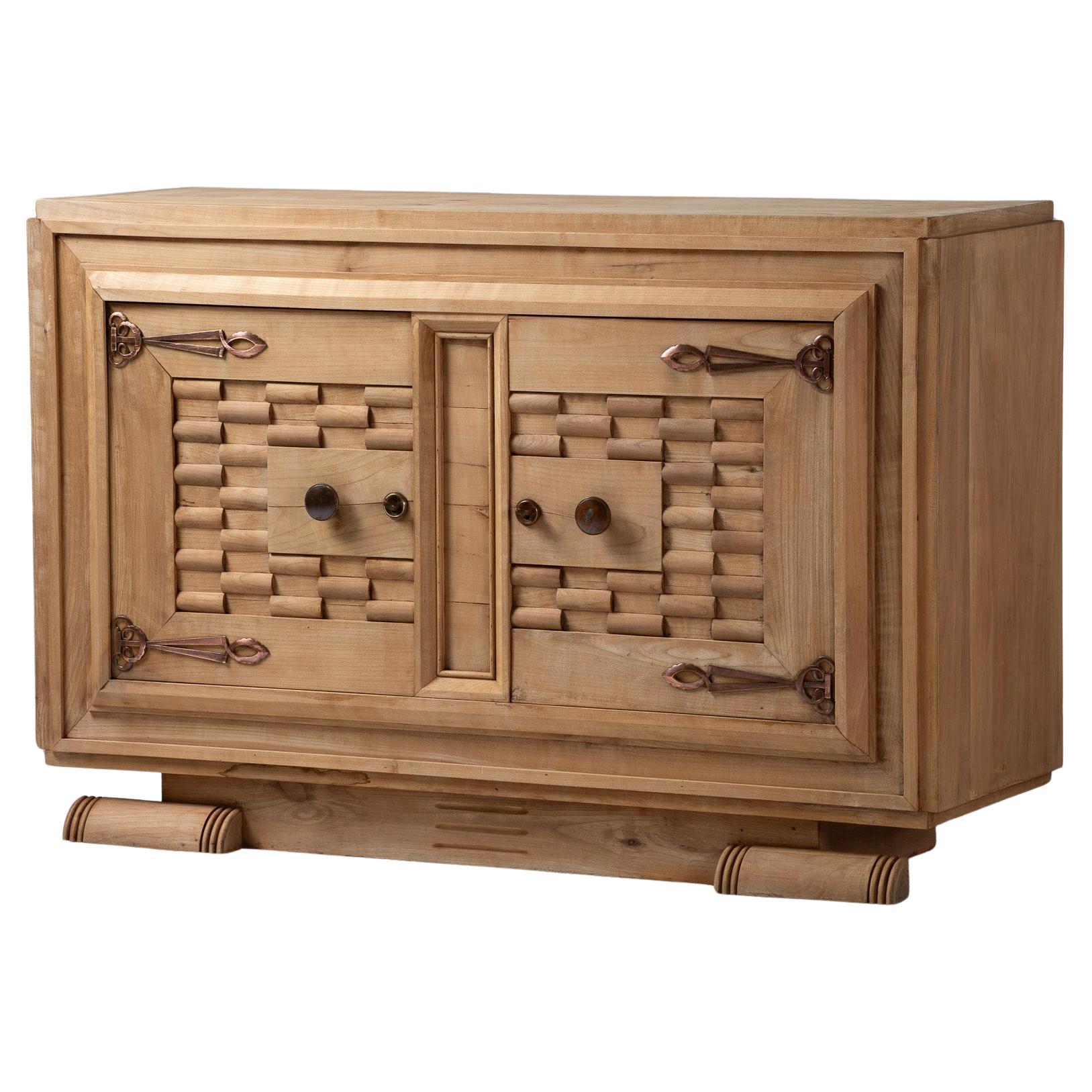 French Art Deco Sideboard, Carved Oak, France, 1940s For Sale