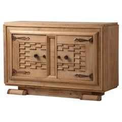 French Art Deco Sideboard, Carved Oak, France, 1940s
