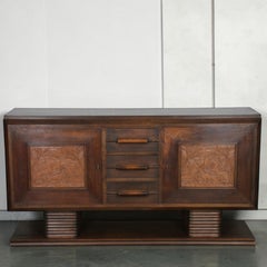 French Art Deco Sideboard, Carved Oak, Gazelle Panels, Column Base, 1940s
