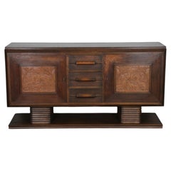 French Art Deco Sideboard, Carved Oak, Gazelle Panels, Column Base, 1940s