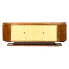 French Art Deco Sideboard, Mahogany, Beige Parchment, Lacquer, France, 1940s
