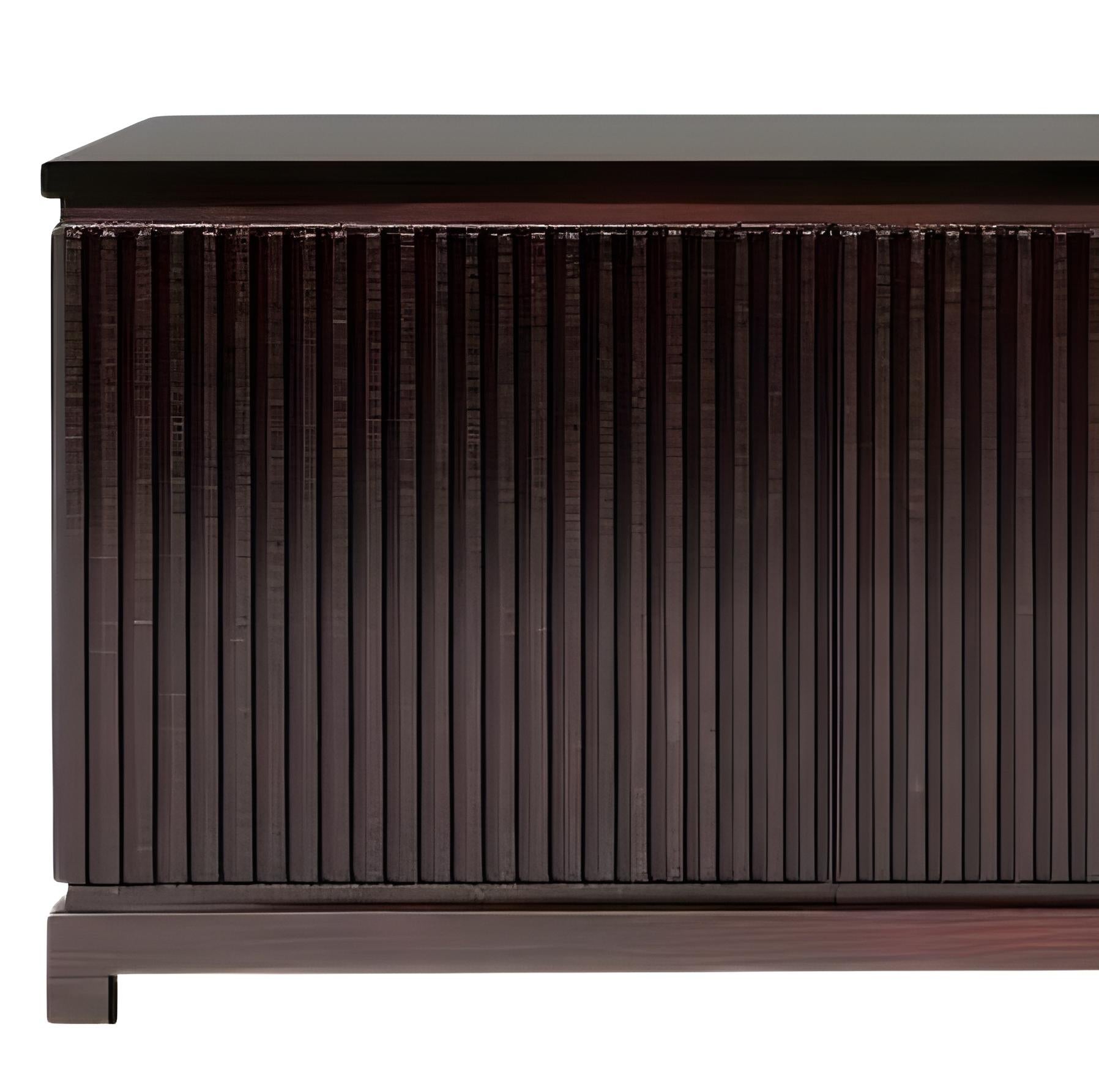 XXI secolo e contemporaneo Credenza francese in stile Art Déco - Ante a doghe in legno d'ebano e piano in Stone in vendita