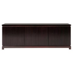 French Art-Deco Sideboard-Ebony Wood Slatted Doors & Stone Top By José Castro