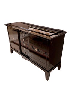 French Art Deco Sideboard in Black Piano Lacquer, 1930s