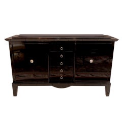 French Art Deco Sideboard in Black Piano Lacquer, 1930s