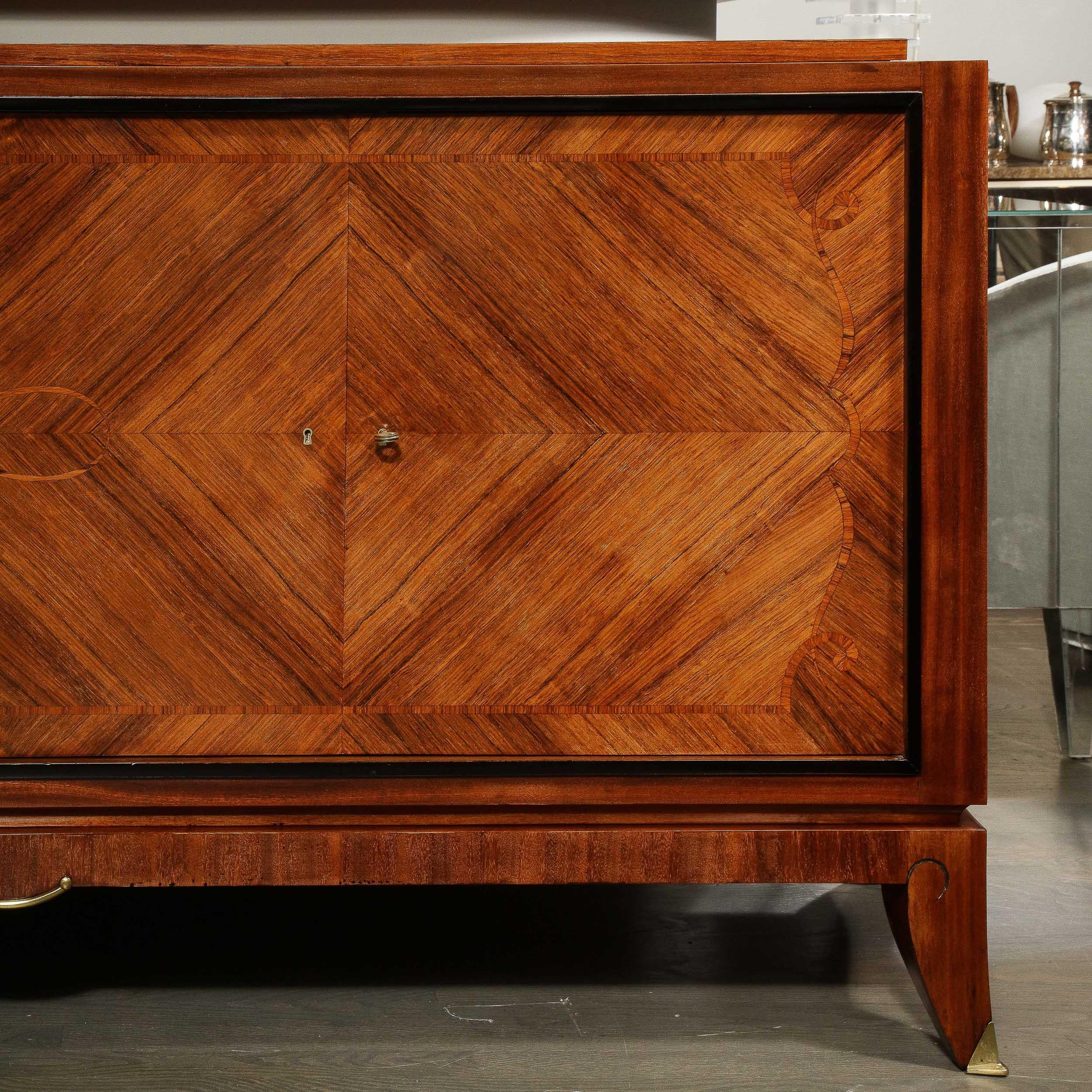 French Art Deco Sideboard in Bookmatched Walnut, Black Lacquer & Gilded Bronze In Excellent Condition In New York, NY