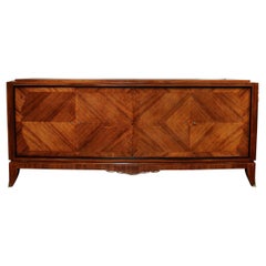 French Art Deco Sideboard in Bookmatched Walnut, Black Lacquer & Gilded Bronze
